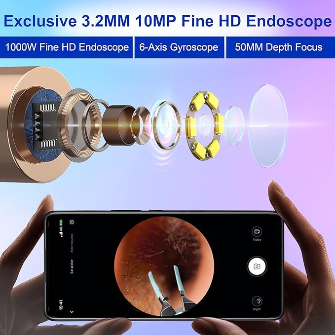 Bebird Note5 Pro Ear Wax Removal Tool Camera, Bebird Ear Cleaner, 10 Megapixel HD Otoscope with Light, Ear Camera with Tweezers 3-in-1, Spade Ear Cleaner for iPhone, Android(Blue)