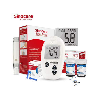 SINOCARE Safe Accu Blood Glucose Monitoring System With 50 tes& Strips and Lancets