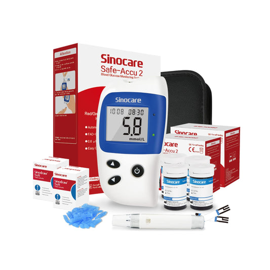 SINOCARE Safe Accu 2 Blood Glucose Monitoring System With 50 tes& Strips and Lancets