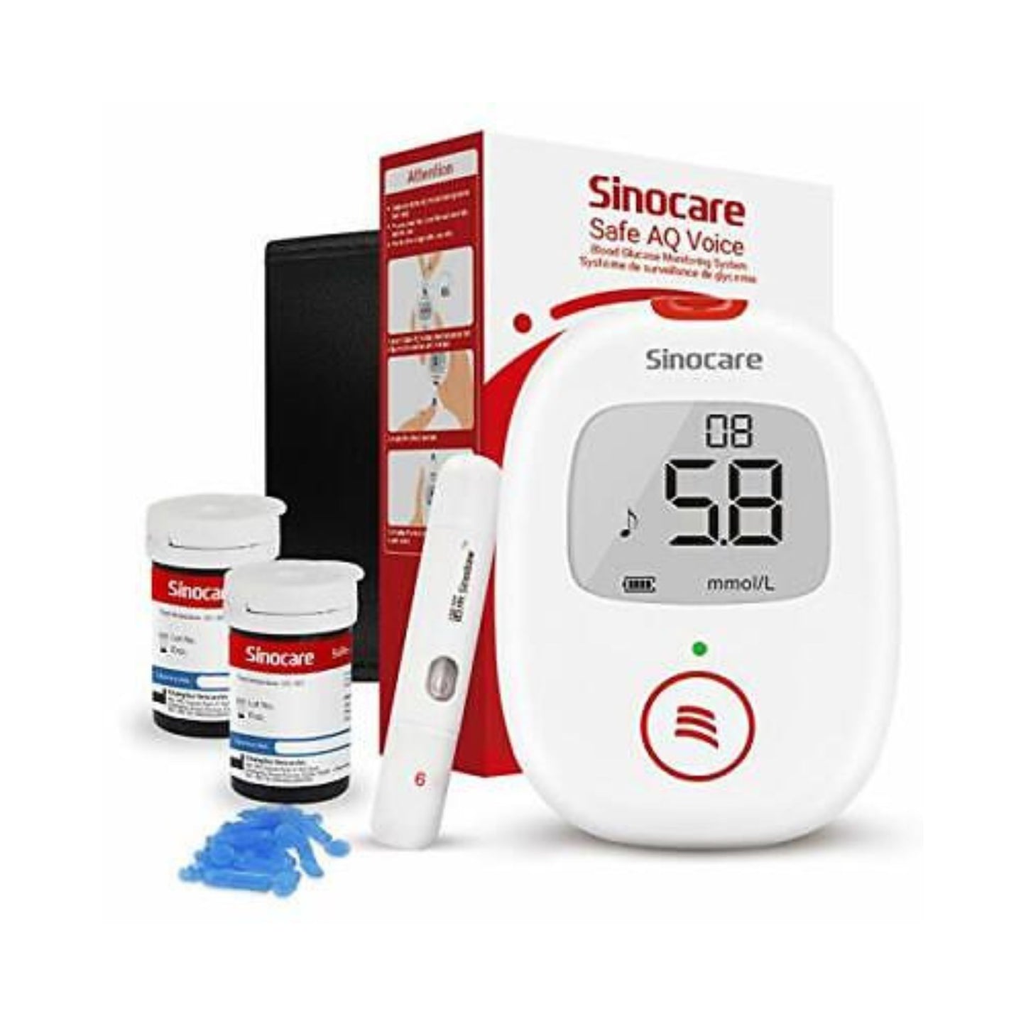 SINOCARE Safe AQ Voice Blood Glucose Monitoring System With 50 tes& Strips And Lancets