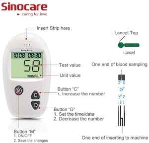 SINOCARE Safe Accu Blood Glucose Monitoring System With 50 tes& Strips and Lancets