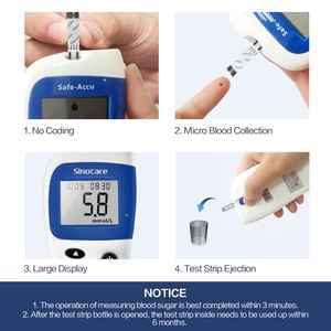 SINOCARE Safe Accu 2 Blood Glucose Monitoring System With 50 tes& Strips and Lancets