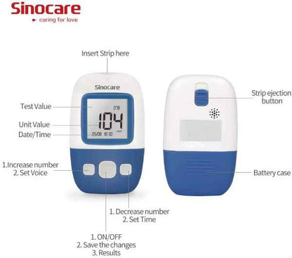 SINOCARE Safe AQ Angel Blood Glucose Monitoring System With 50 tes& Strips And Lancets