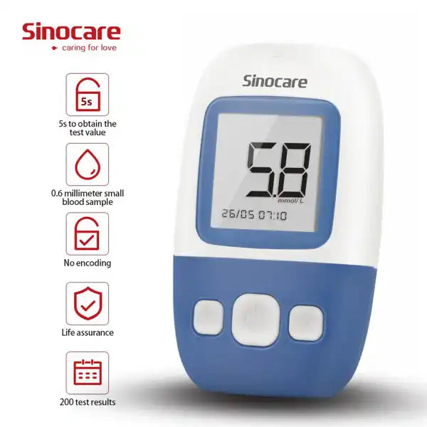 SINOCARE Safe AQ Angel Blood Glucose Monitoring System With 50 tes& Strips And Lancets