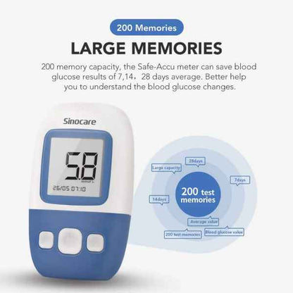 SINOCARE Safe AQ Angel Blood Glucose Monitoring System With 50 tes& Strips And Lancets